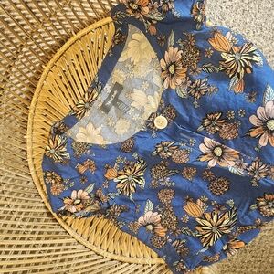 Modcloth Linen Blue Floral Crop Top